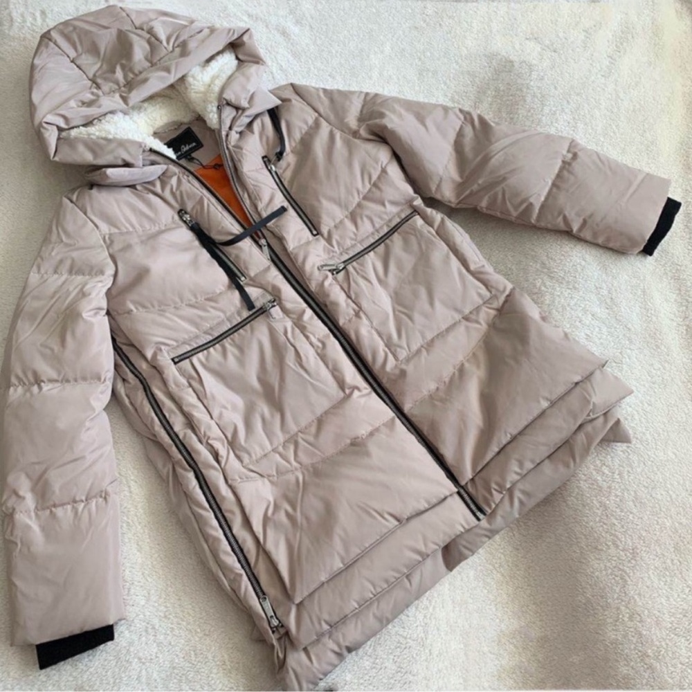 Sam Edelman puffer beige coat with faux shearling